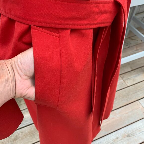 Vintage 90s Aquascutum London Aqua 5 Red Long Belted Trench Coat Overcoat - Picture 4 of 16